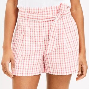 LOFT Red and White Paperbag Shorts in Gingham